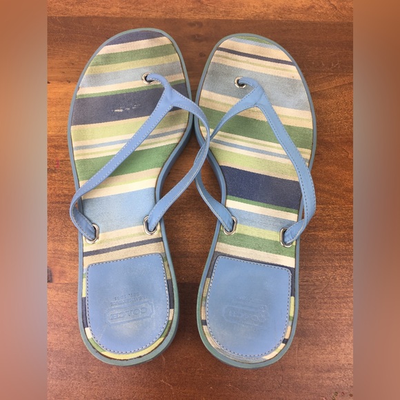 Coach Linette Women's Flip Flop Thong Sandals Blue Leather Stripes Size 7M. - Picture 9 of 12
